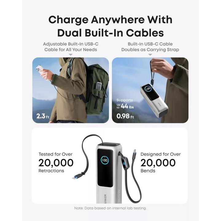 Actual product image Anker 165W, 3 x USB-C, 1 x USB-A Power Bank Silver (25000 mAh, 165 W)