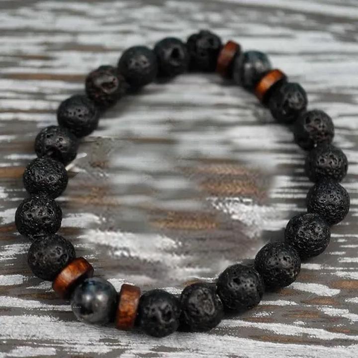 Immagine prodotto Cbx Bracciale elastico con perline Lava Rock (0.80 cm, Pietra lavica e larvikite (pietra di luna nera))