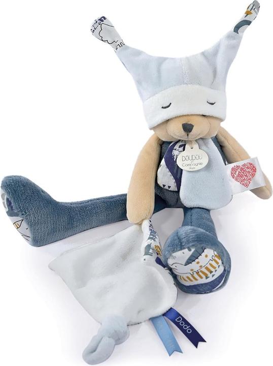 Produktbild Doudou et Compagnie Schlenker-Bär mit Schmusetuch Tag&Nacht, blau 35cm