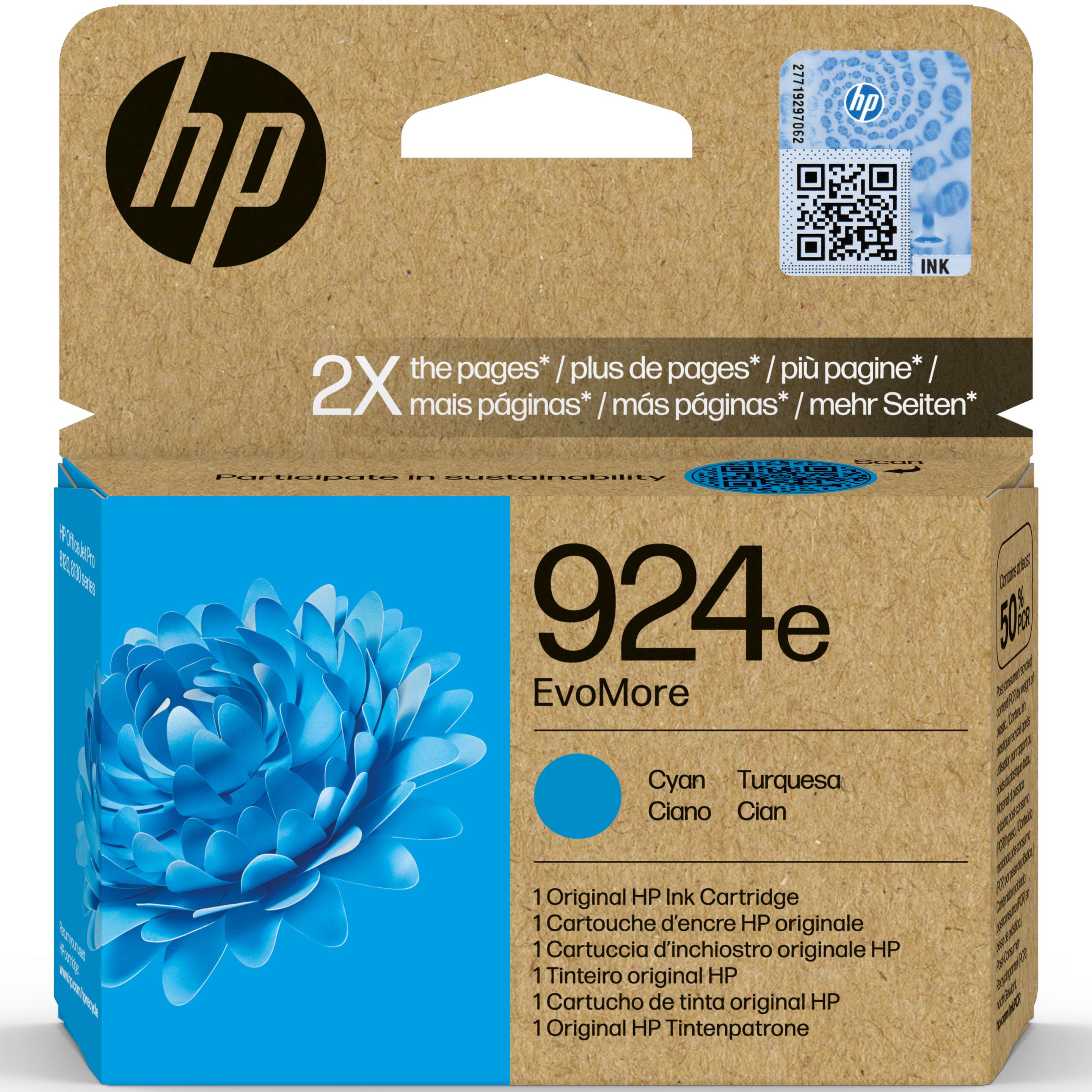 HP, Druckerpatrone, 4K0U7NE#CE1 924e EvoMore OJ PRO Tinte cyan 800Seiten