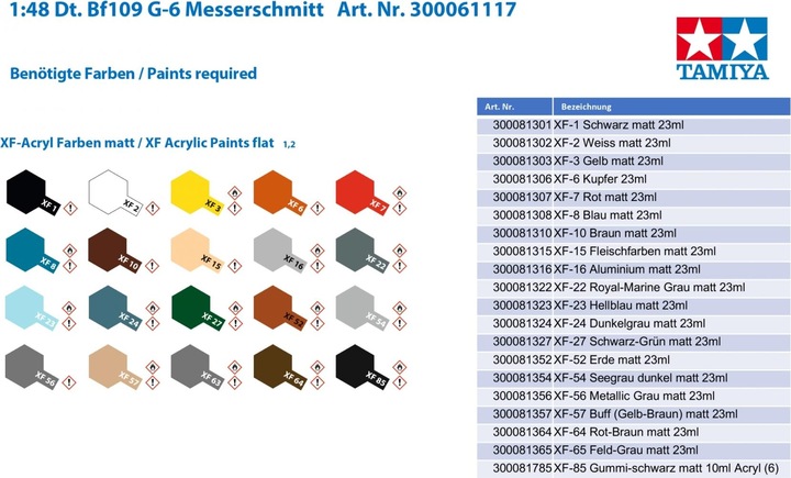 Produktbild Tamiya Messerschmitt Bf109 G-6 CH Decals