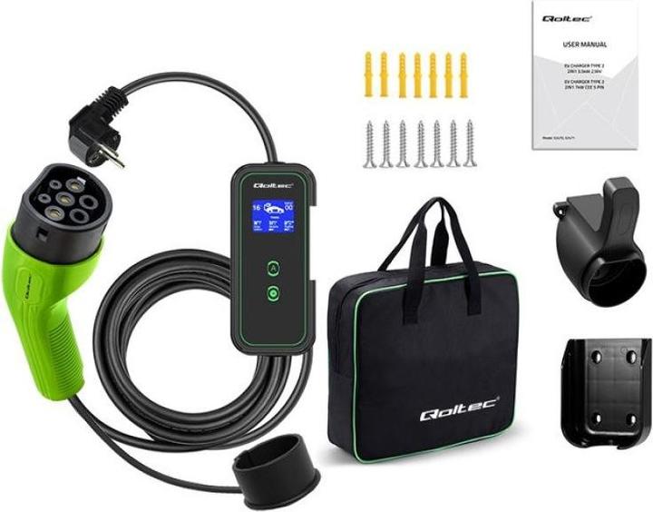 Produktbild Qoltec Mobiles EV-Ladegerät mit einstellbarem 2in1-Modus (Typ 2, 3.50 kW, 16 A)