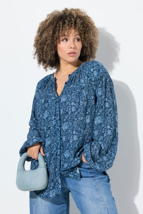Produktbild Ulla Popken Bluse, Blüten/Schwalben, Rundhals, Langarm (54)