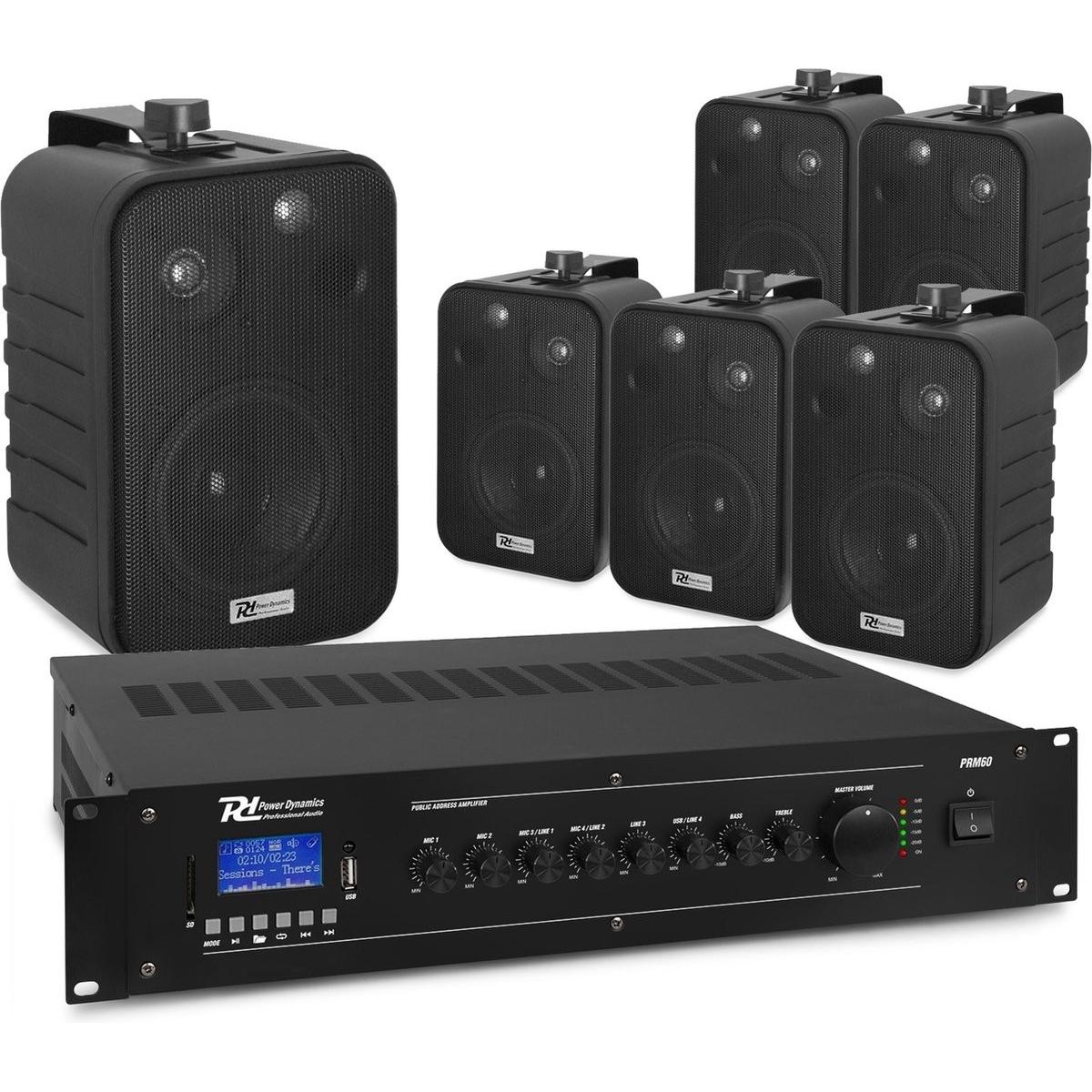 Power Dynamics 100V -Lautsprecher Set Mit 6 Lautsprechern Und VerstäRker - Bluetooth - 60W - Schwarz (Passivo), Altoparlante Pa, Nero