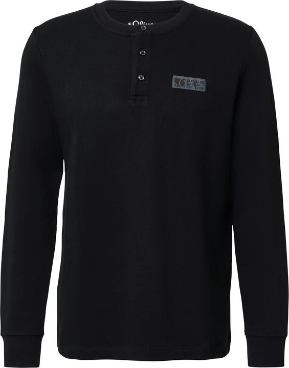 Produktbild s.Oliver T-Shirt Geripptes Henley-Shirt mit Label-Patch (S)