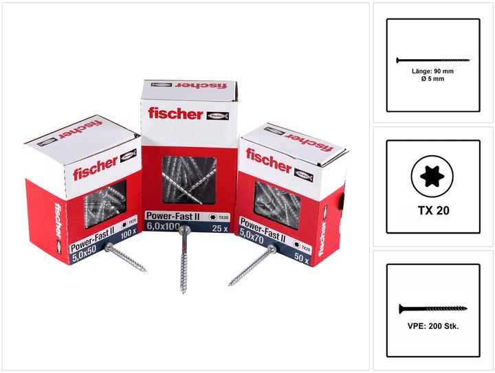 Actual product image Fischer Power-Fast II FPF II chipboard screw 5,0x90 mm 200 pieces ( 670385 ) countersunk head with Torx Te (200 Screws per piece)