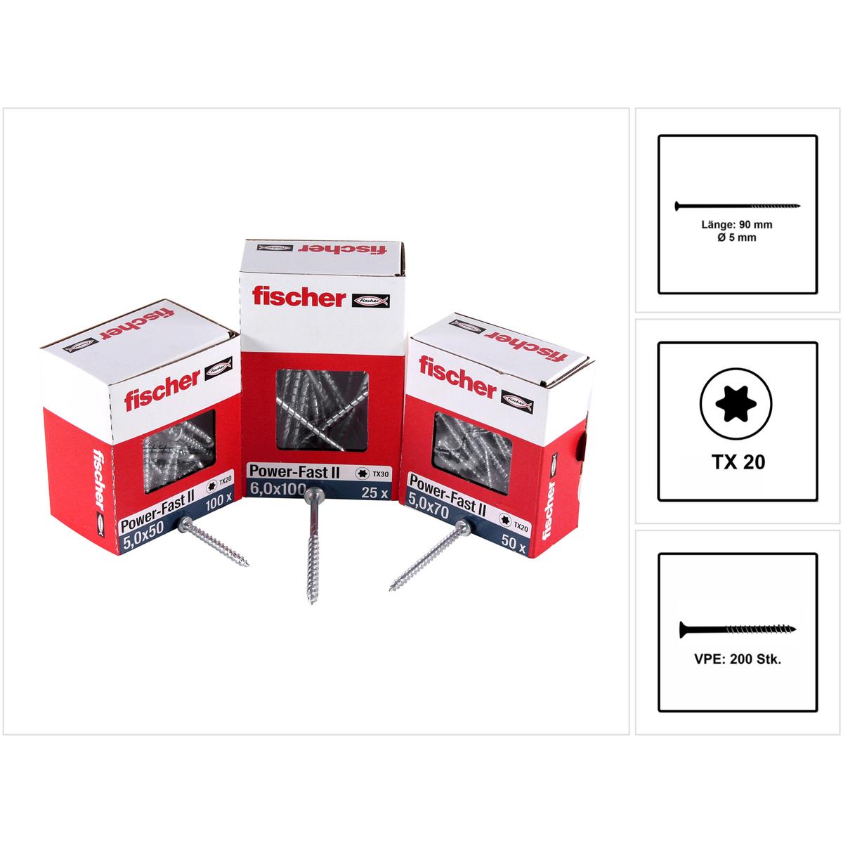 Thumbnail - Fischer, Schrauben, PowerFast II 5,0x90 SK TX TG blvz 200 (200 Schrauben pro Stück)