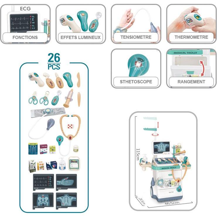 Thumbnail - VR Shinecon Medizinischer Wagen für Kinder mit Licht- und Soundeffekten