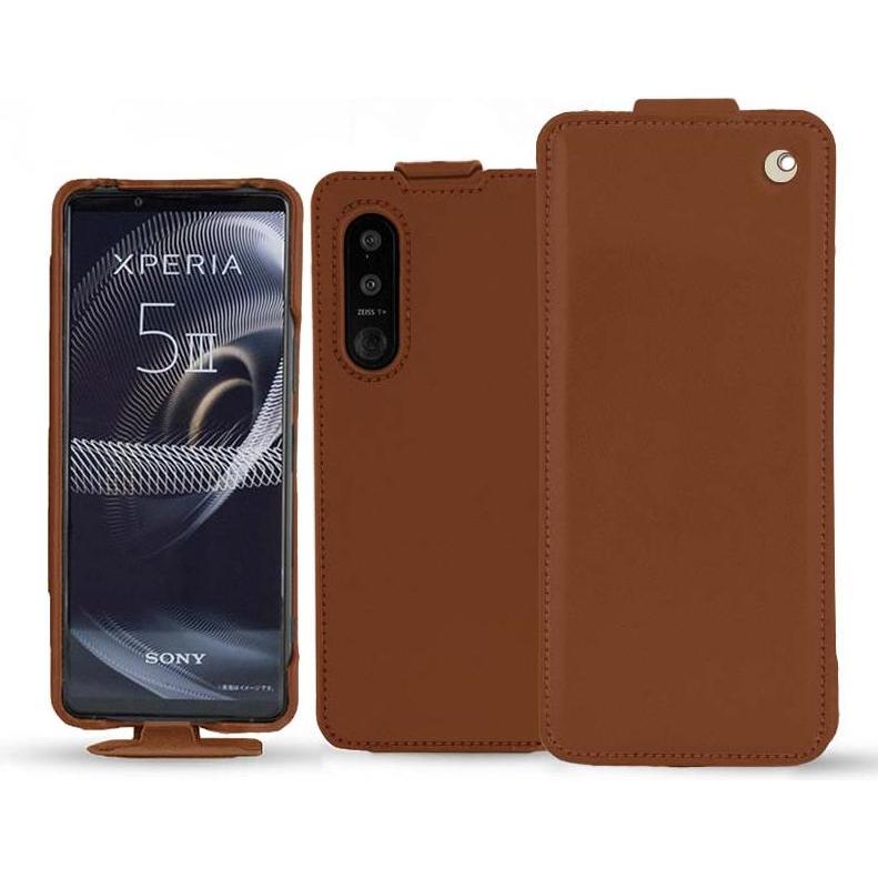 Noreve Lederschutzhülle vertikal (Sony Xperia 5 III), Smartphone Hülle, Braun