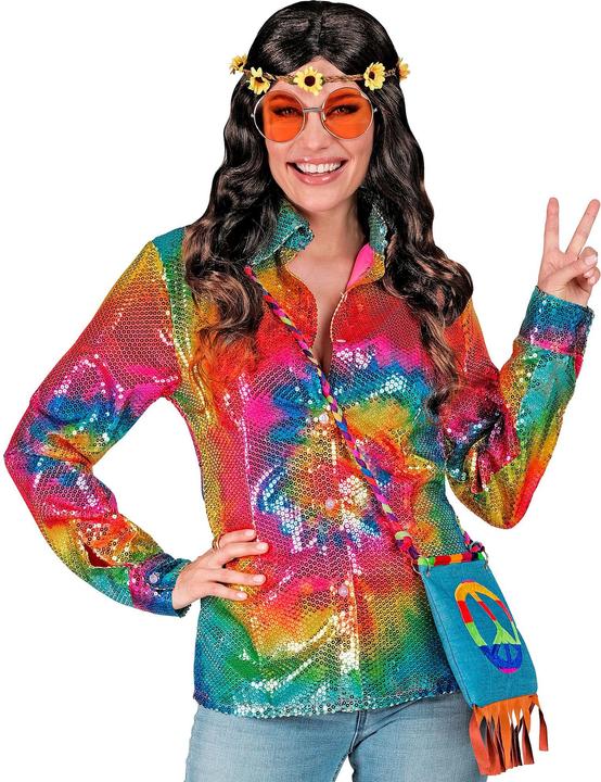 Actual product image Widmann Sequin blouse in tie dye pattern Rainbow (XXL)