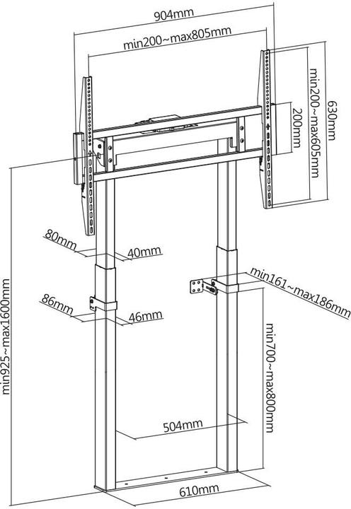 Produktbild SpeaKa Professional SP-TVC-900 TV-Rollwagen 139,7cm (55/ ) - 254,0cm (100/ ) Motorisiert, Höhenver (120 kg, 55" - 100")