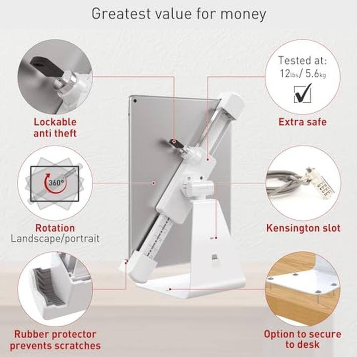 Image du produit Barkan Support de tablette 7-14", verrouillable, blanc