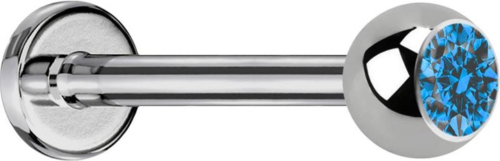 Actual product image Star Piercing Micro Labret silver with ball and crystal light blue (without brass, Titanium G23)