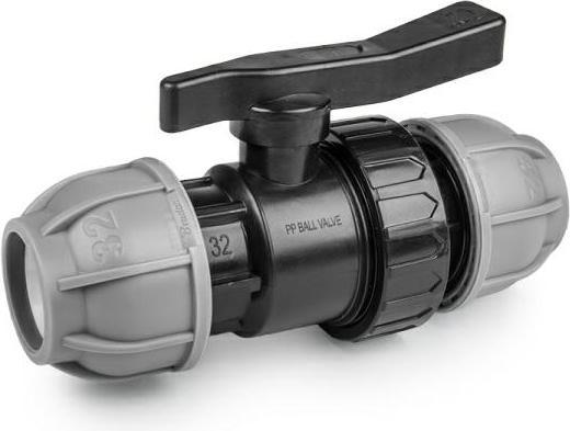 Bradas PE-Fitting Ball valve 2 compartments 32 mm x 32 mm Clamp valve PN 10 Bar | Ball valve Shut-off valve
