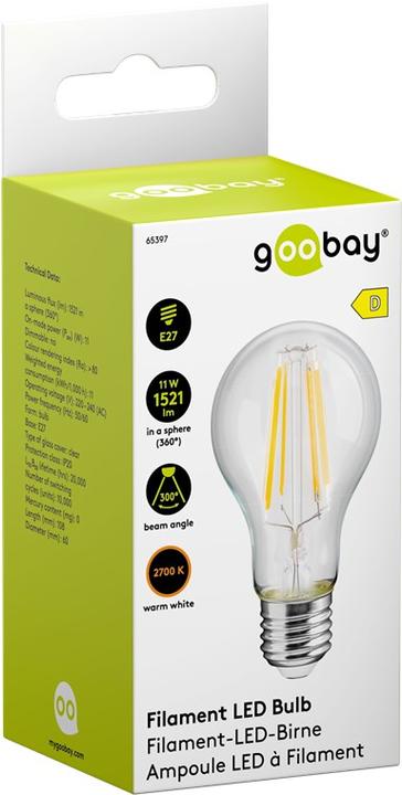 Produktbild Goobay Filament-LED-Birne (E27, 11 W, 1521 lm, 1 x, D)