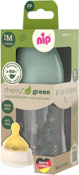 Produktbild NIP Babyflaschen PP-Flasche Cherry Green 260 ml + Latex-Trinksauger (260 ml)