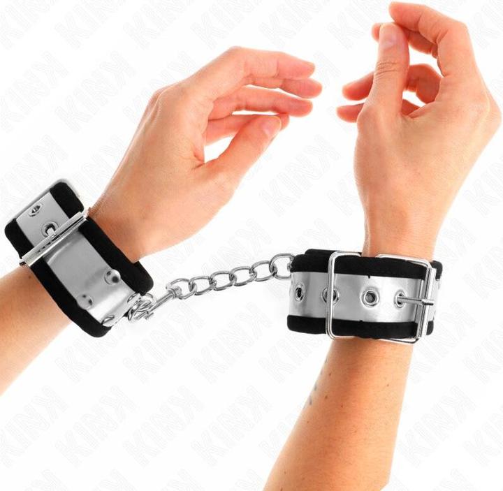 Actual product image Kink THIN Wrist Cuffs BLACK/SILVER 30 X 4 CM