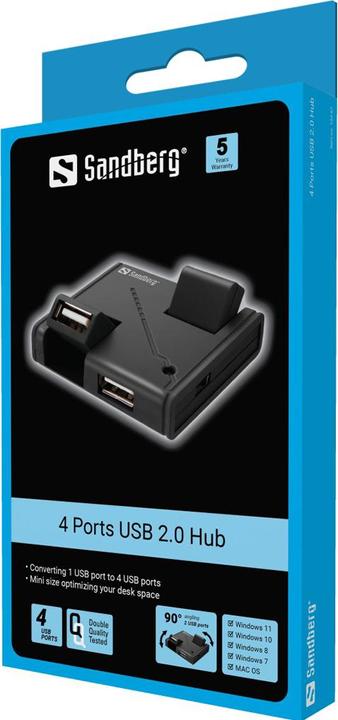 Produktbild Sandberg USB Hub 4 ports USB2.0 Ueberlastungsschutz A-B Kabel inkludiert (USB-A, 4 Ports)