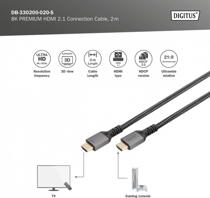 Productafbeelding Digitus 8K HDMI Ultra Hoge Snelheids Verbindingskabel (2 m, HDMI, 2.1)