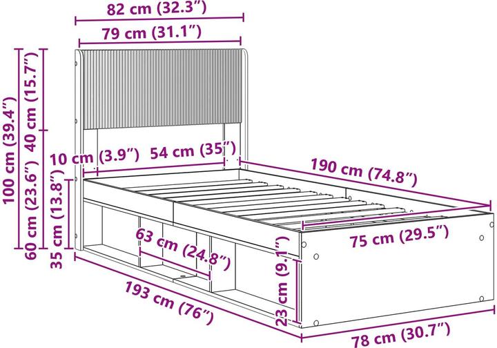 Produktbild vidaXL Bettrahmen (75 x 190 cm)