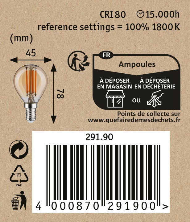 Nutritional values and ingredients Paulmann 1879 Filament 3-step dim drops (E14, 4.90 W, 450 lm, 1 x, F)