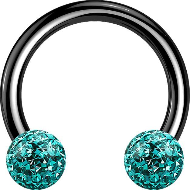 Actual product image Star Piercing Circular barbell black with two crystal balls turquoise epoxy protective layer (without brass, Titanium G23)