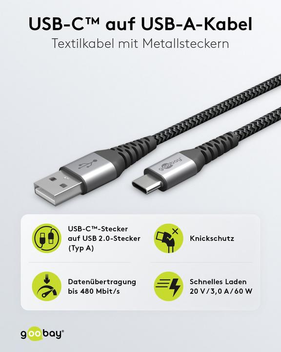 Image du produit Goobay USB A — USB C (0.50 m, USB 2.0, 60 W)