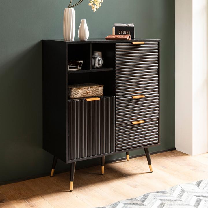 Actual product image FineBuy Sideboard Chest of drawers Black oak decor Sideboard Floor cabinet with shelf