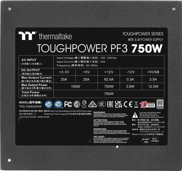 Immagine prodotto Thermaltake ToughPower PF3 750W Gen 5 Alimentatore ATX 3.0 80+ Platinum PCle 5.0 (750 W)