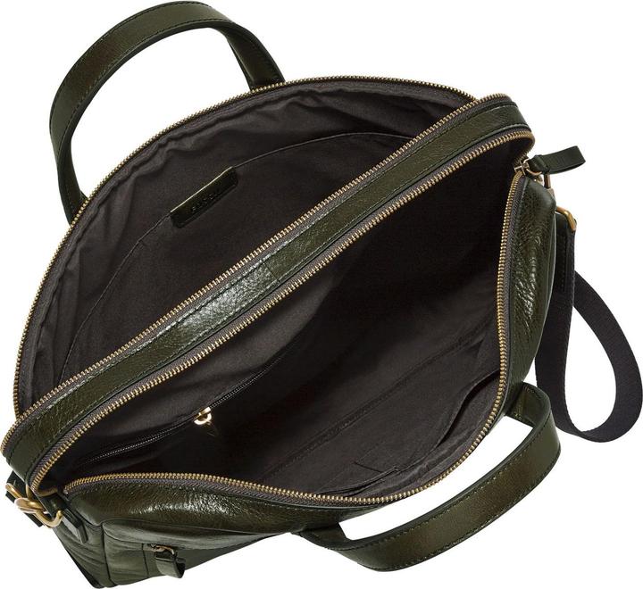 Actual product image Fossil Double Zipper Eco-Leather Work Bag with Adjustable Crossbody Strap