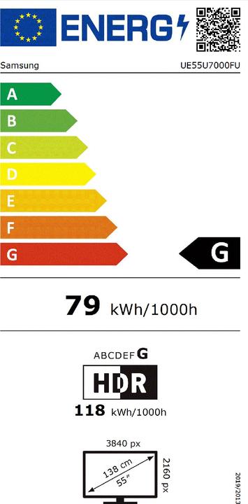 Energie-Label Samsung UE55U7000FU (55", LED, 4K, 2025)