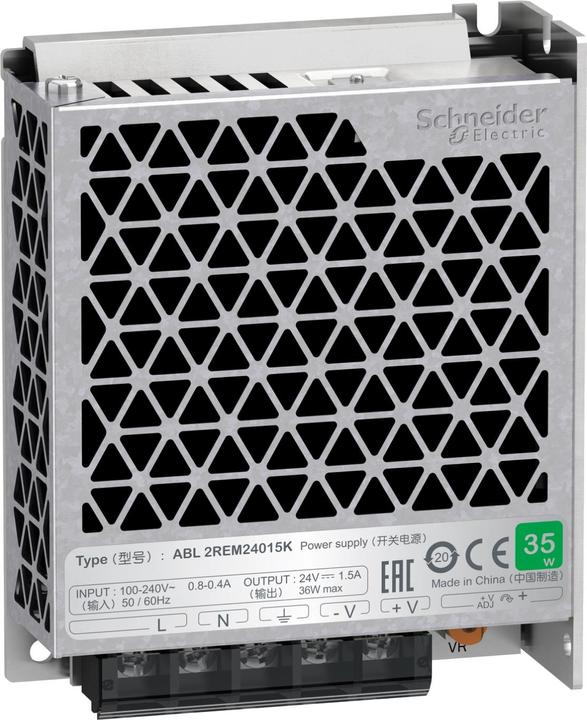 Produktbild Schneider Spannungsversorgung, Easy Modicon ABL2, getaktet, 1-phasig, 100-240V AC, 24V DC, 1,5A, 35W ABL2REM24