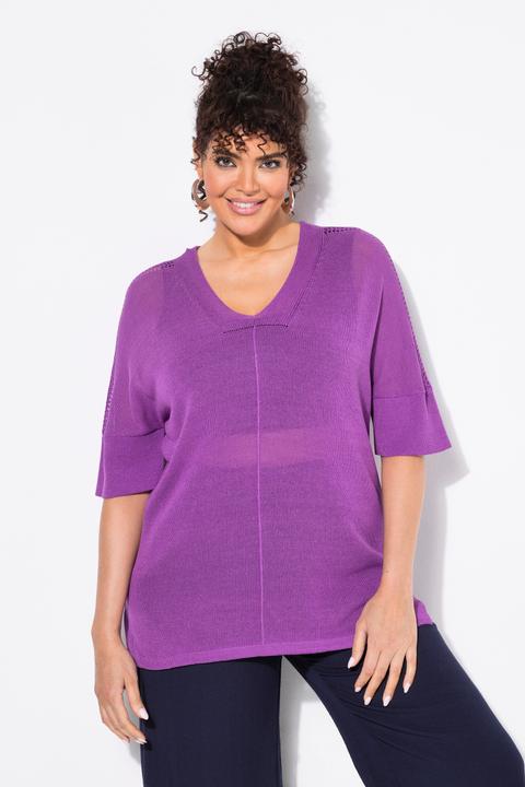 Image du produit Ulla Popken Pull oversize avec couture fantaisie, col V et manches longues (50, 52)
