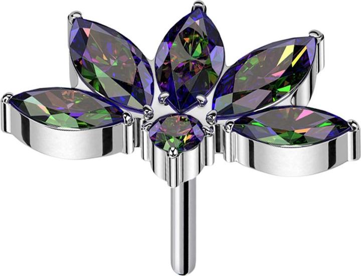 Produktbild Star Piercing Threadless halbe Lotusblume silber Kristalle dunkel multicolor (ohne Messing, Titan G23)