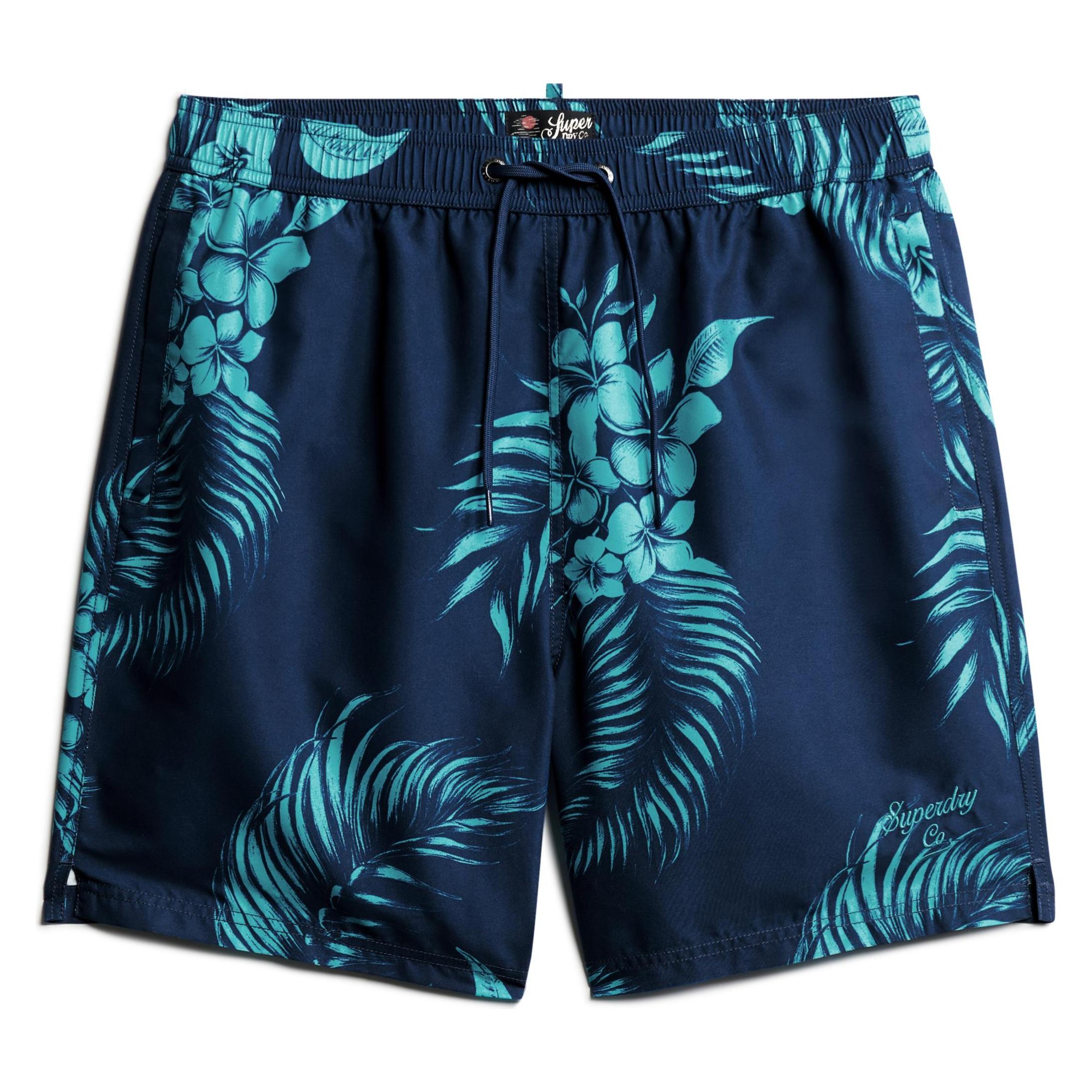 Superdry, Herren, Badehosen, 17" Badeshorts Aus Recyceltem Material Mit Hawaii-Print, Blau, (S)