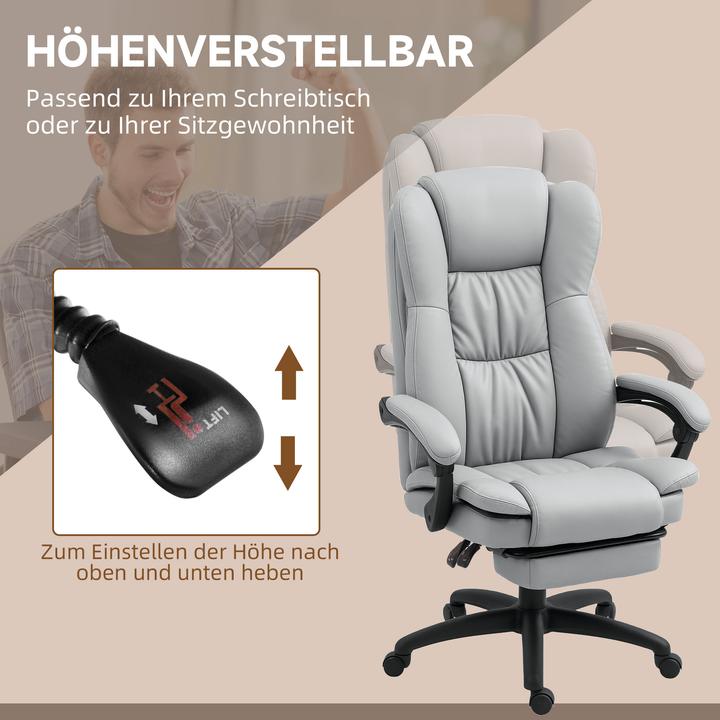 Produktbild Vinsetto Bürostuhl mit Massagefunktion Kunstleder, Schaumstoff Hellgrau (46 - 54 cm)
