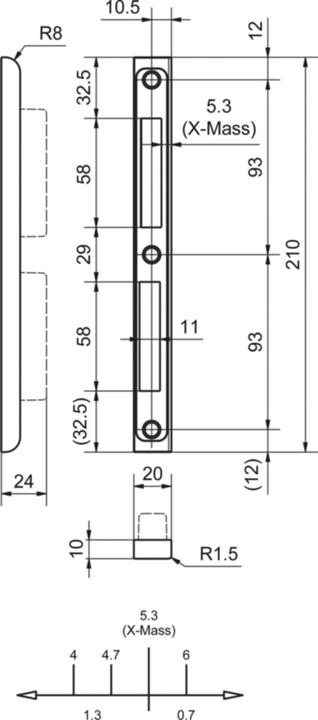 Produktbild Glutz Kappenschliessblech 16620 mit Einlegeteil 20mm (Schliessblech)