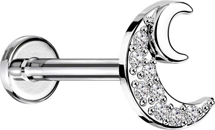 Produktbild Star Piercing Micro Labret Innengewinde silber Halbmond Kristalle silber (Chirurgenstahl 316L, Messing)