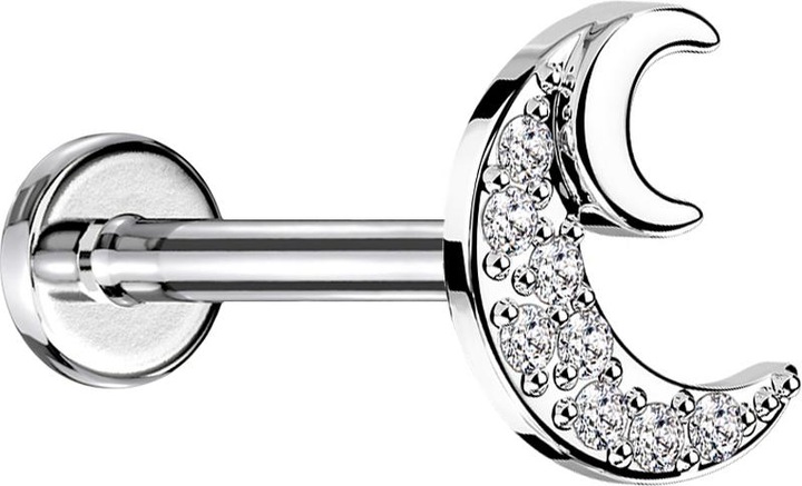 Produktbild Star Piercing Micro Labret Innengewinde silber Halbmond Kristalle silber (Messing, Chirurgenstahl 316L)