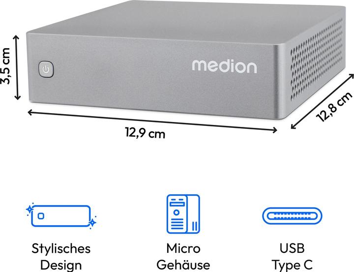 Actual product image Medion Mini PC S06 (MD35370) (Intel Core i5-1335U, 16 GB, 512 GB, Intel Iris Graphics)