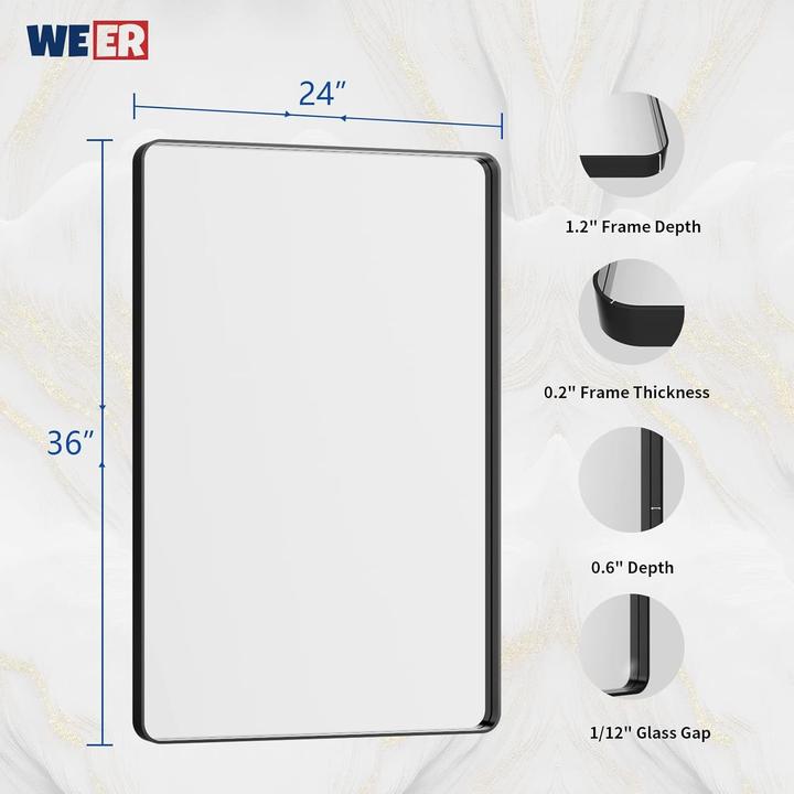 Produktbild Specchio da Bagno con Cornice Nera (61 x 91 cm)
