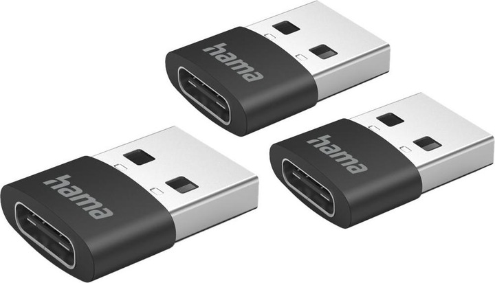 Hama Adapter USB-A male - USB-C female, 3 pieces, Black (USB-C)
