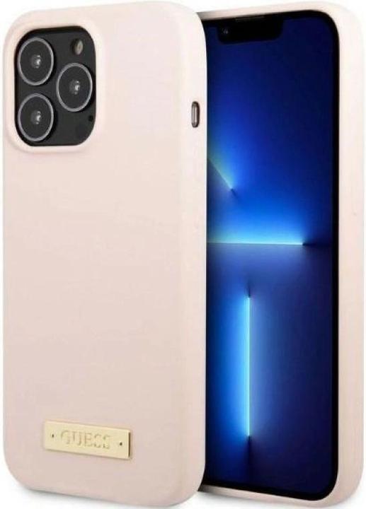 Produktbild Guess GUHMP13LSPLP iPhone 13 Pro / 13 6,1" różowy/pink hard case Silicone Logo Plate MagSafe (Apple iPhone 13 Pro)