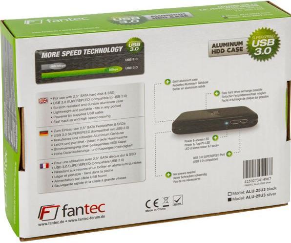 Produktbild Fantec ALU-25U3 CASE SILVER (2.5")