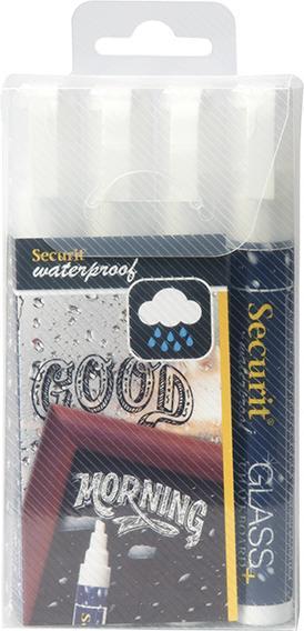 Securit Kreidemarker WATERPROOF MEDIUM, 4er Etui, weiá (4x)