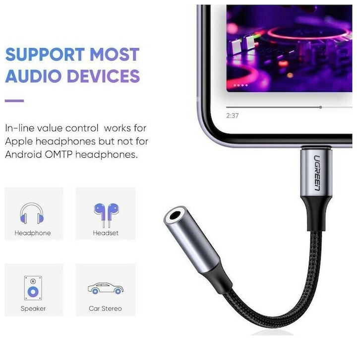 Produktbild Ugreen Lightning to 3.5mm Jack Adapter (Lightning, 3.5mm Buchse)