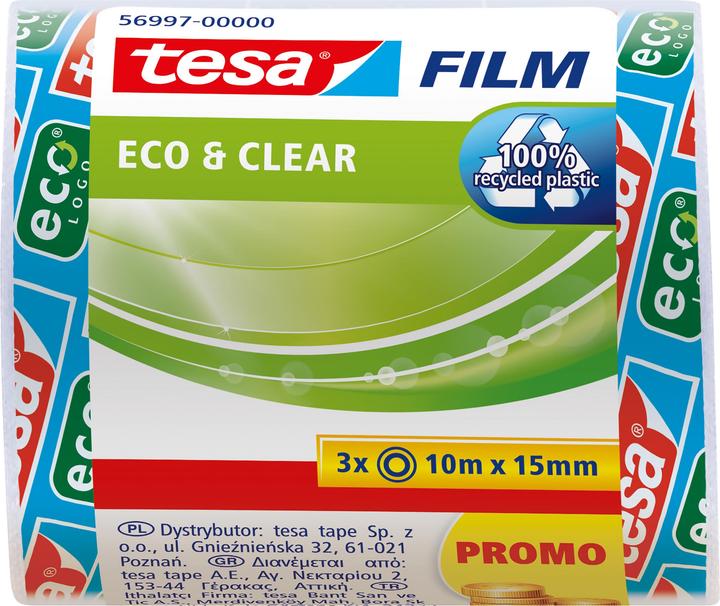 Image du produit tesa 3x tesafilm ECO & CLEAR, sans solvant et résistant au vieillissement (15 mm)