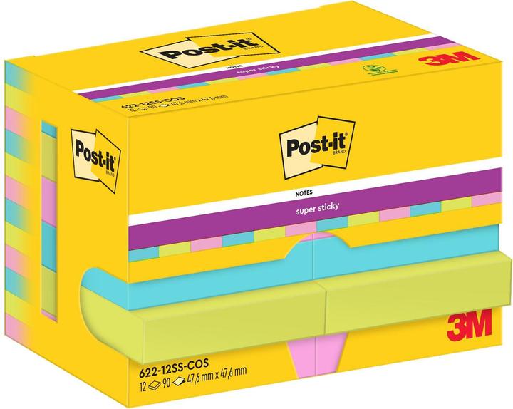 Image du produit Post-it Papillons adhésifs Super Sticky Miami extra-forts, couleurs assorties 12 blocs (47,6 x 47,6 mm)