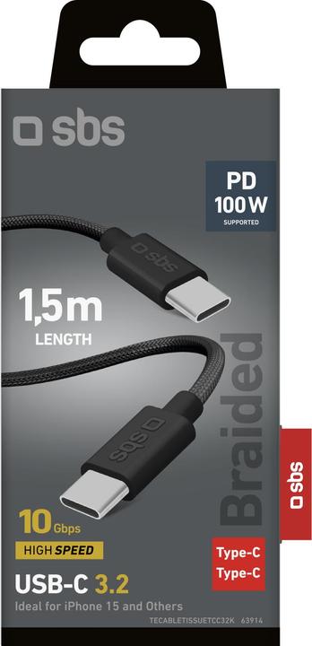 Actual product image SBS Charging/data cable USB-C to USB-C 1.5m 100 W-Power black (1.50 m, USB 3.2 Gen 2, 100 W)