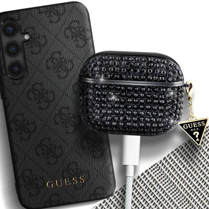 Image du produit Guess GUAPHDGTPK Coque AirPods Pro czarny/black Rhinestone Triangle Charm (Manchon pour casque d'écoute)